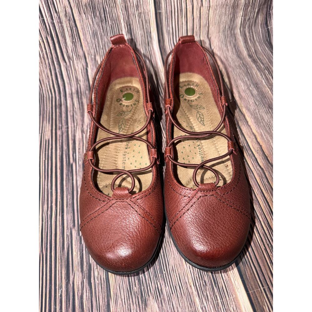 Earth Origins Women’s Leather Mary Jane Flats Burgundy Size 7M - Picture 2 of 9